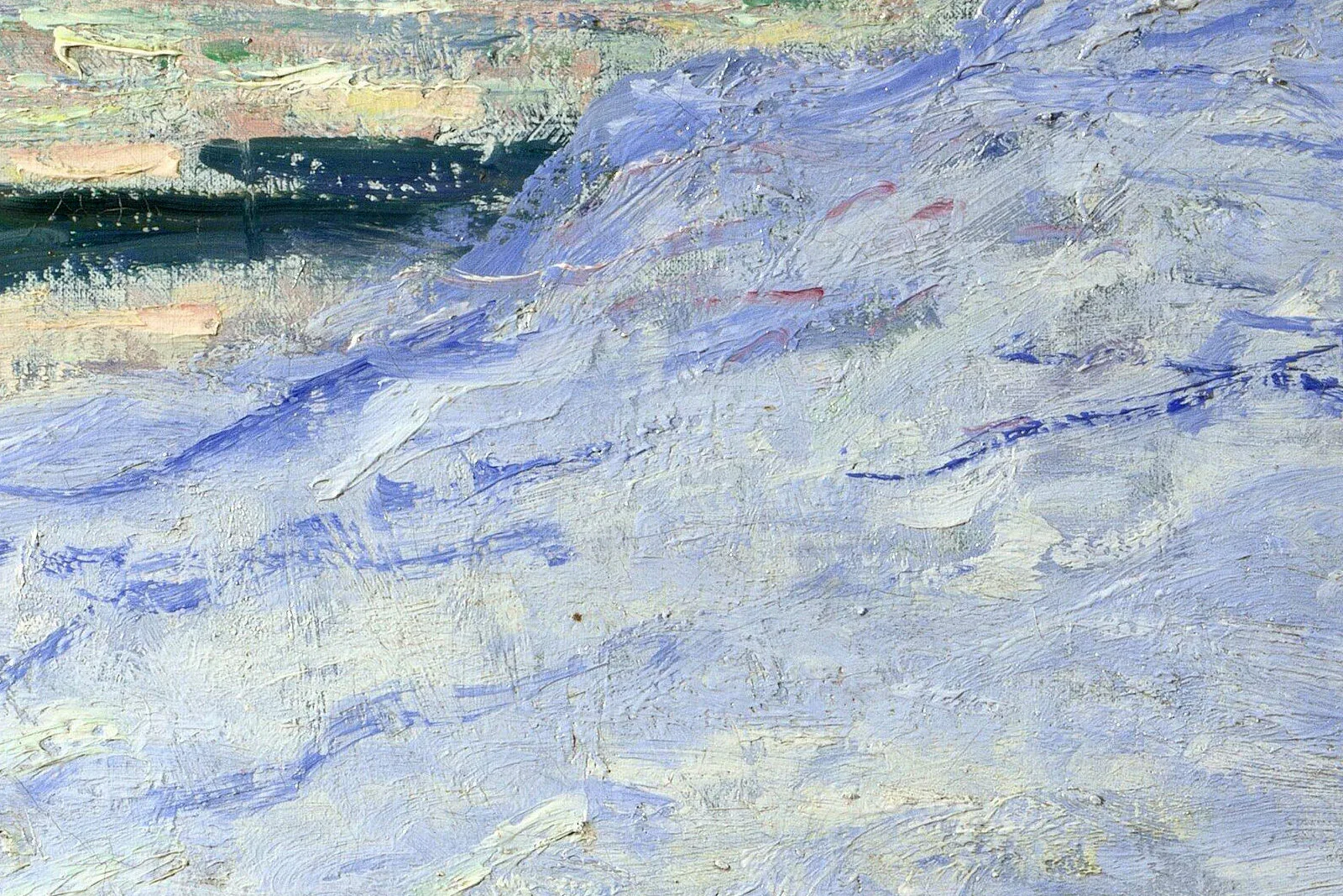 印象派莫奈油画风景《拉瓦库尔雪景》局部 (4)