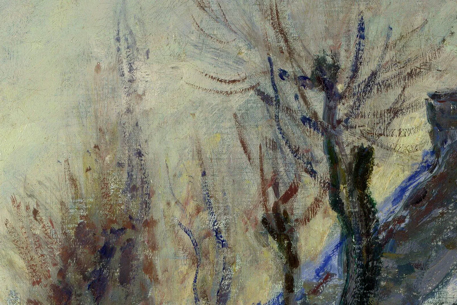 印象派莫奈油画风景《拉瓦库尔雪景》局部 (2)