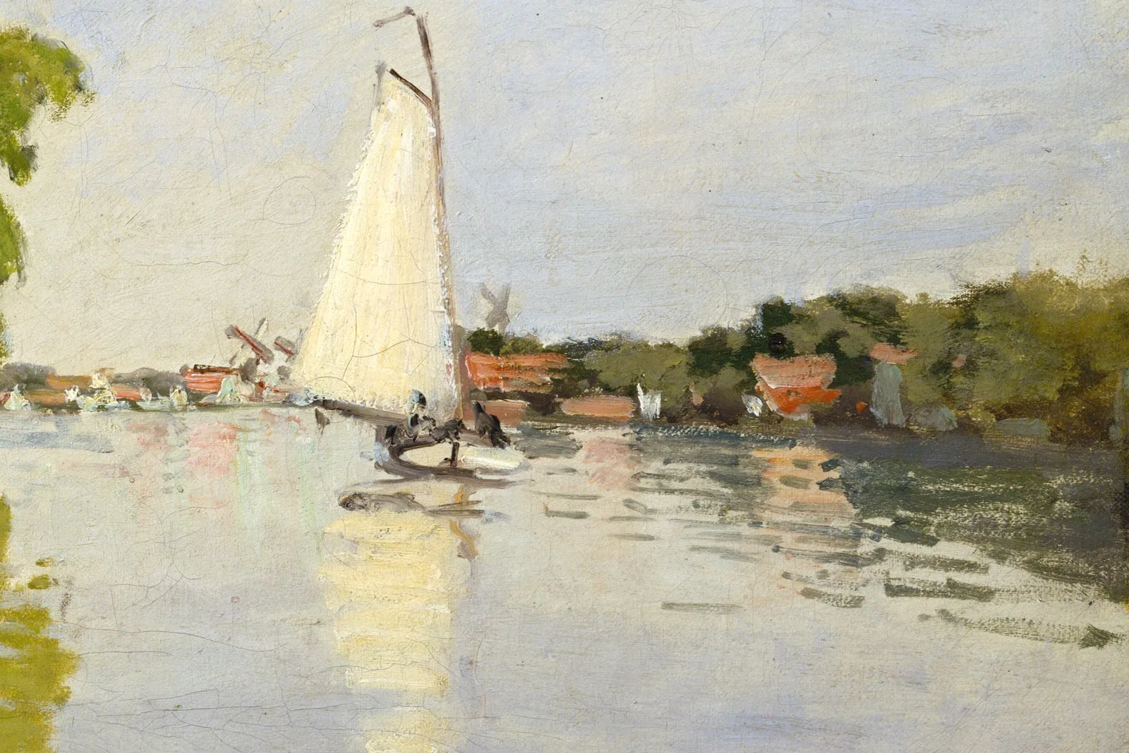 印象派莫奈油画风景《阿赫特赞河畔的房屋》局部 (2)