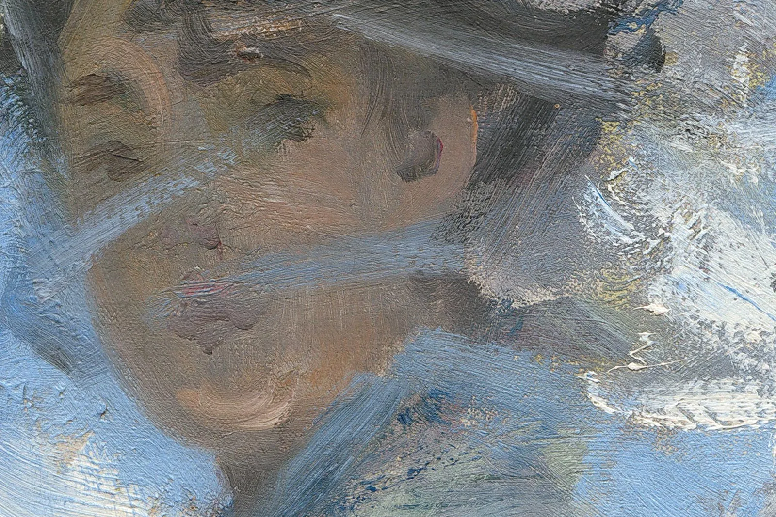 莫奈油画《撑阳伞的女人 - 莫奈夫人和她的儿子》超高清大图局部 (2)