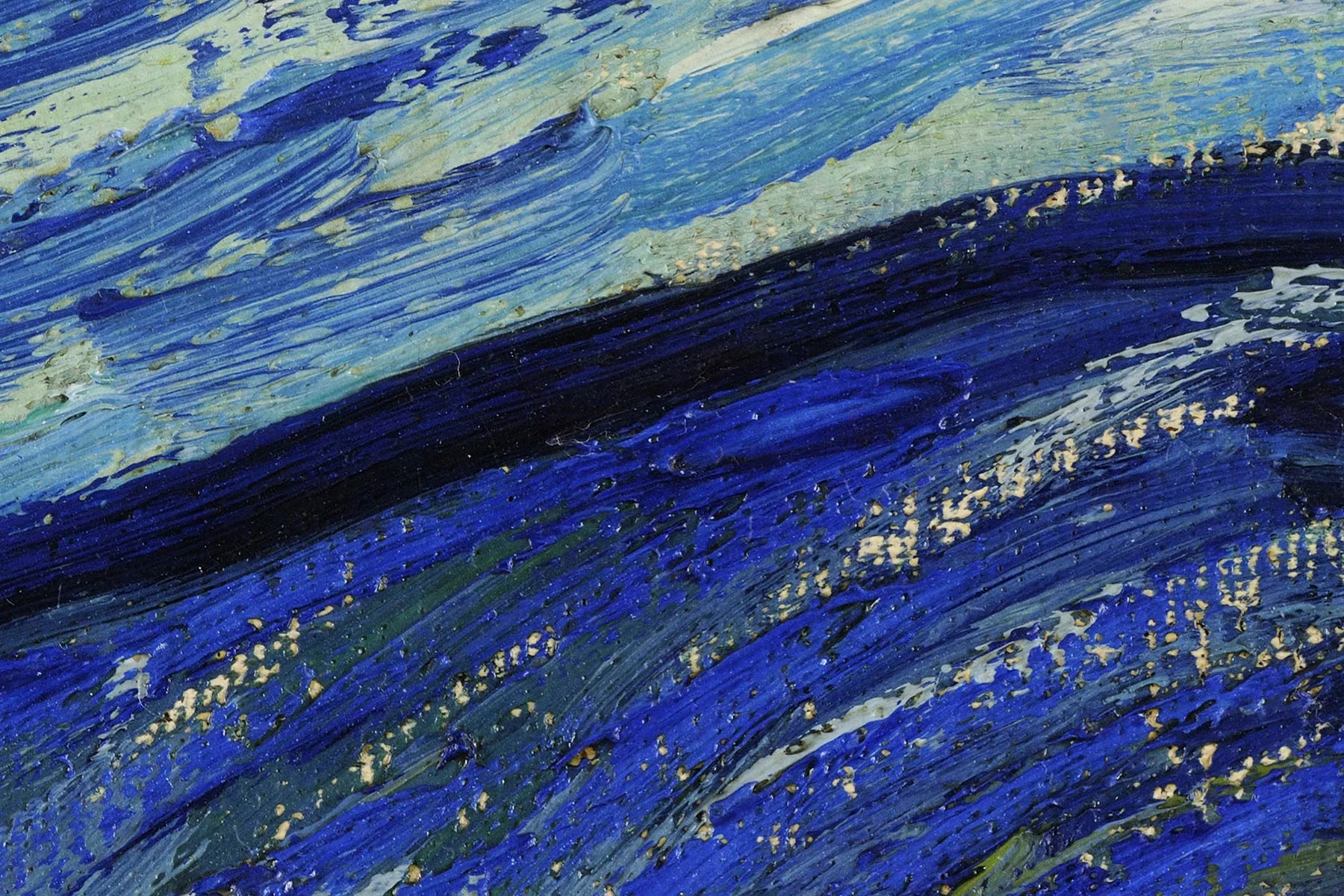 梵高油画《星月夜》超高清大图局部细节 (8)