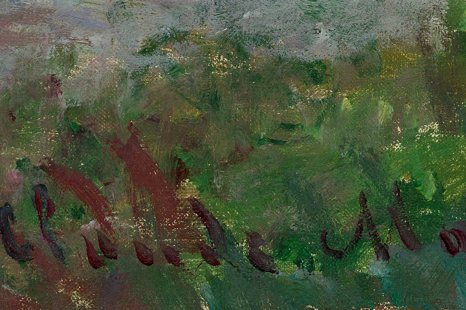 印象派莫奈油画风景《阴天的阿让特伊桥》超高清大图局部 (6)