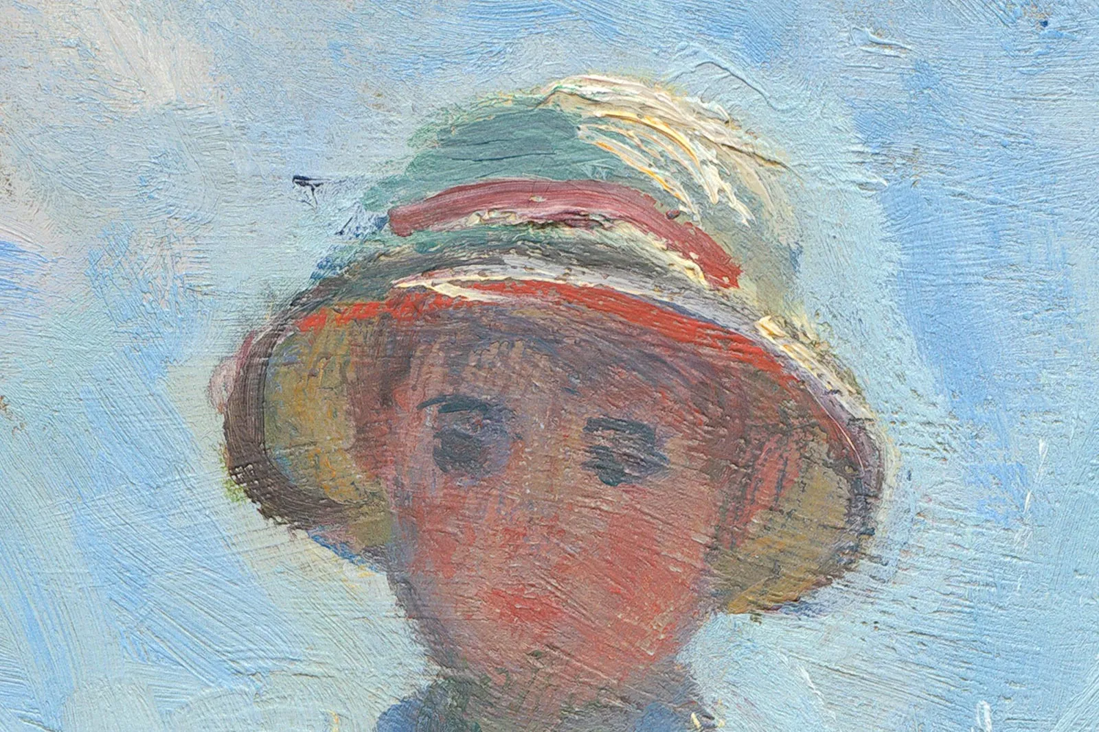 莫奈油画《撑阳伞的女人 - 莫奈夫人和她的儿子》超高清大图局部 (1)