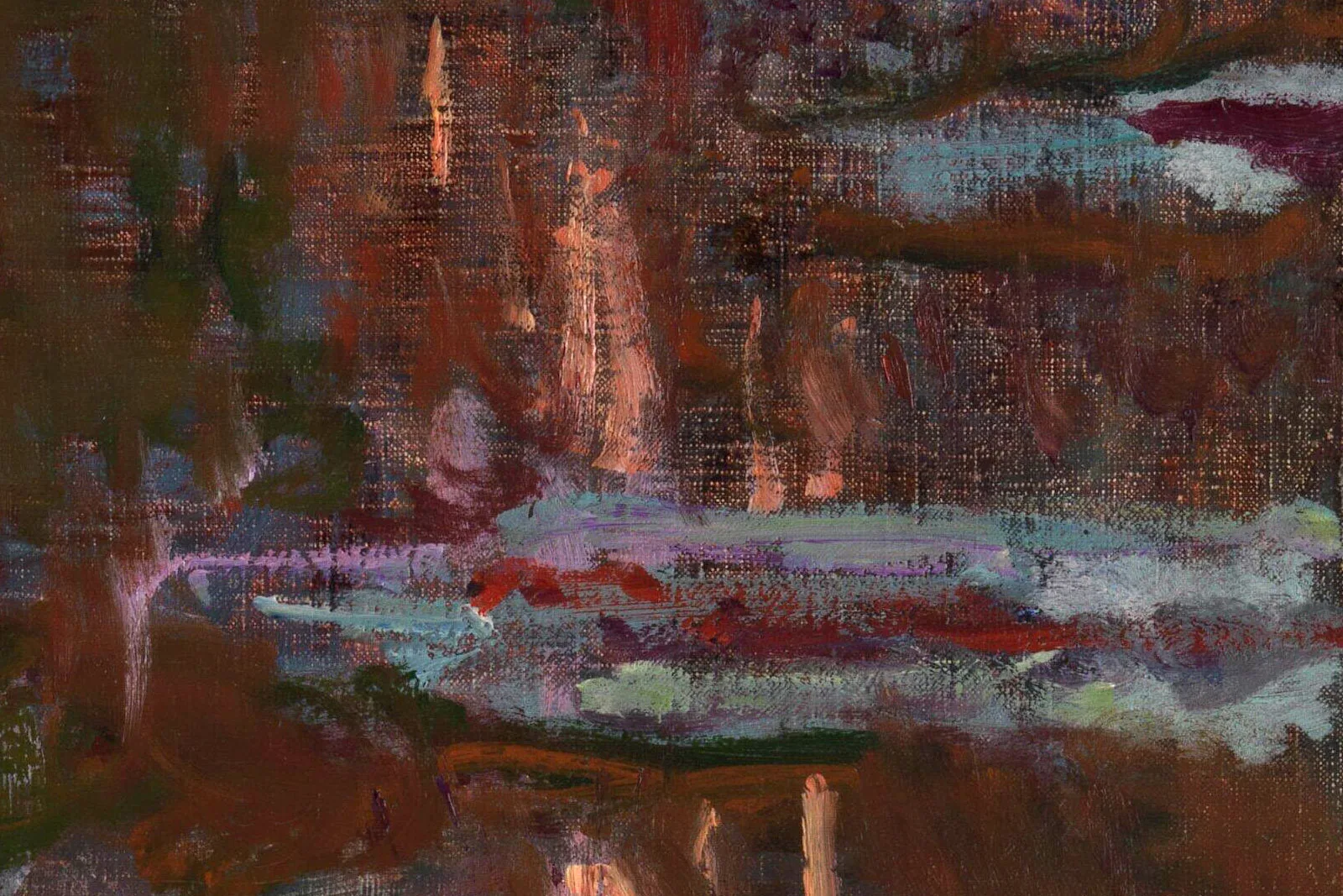 莫奈晚年油画作品《睡莲,落日》局部 (5)