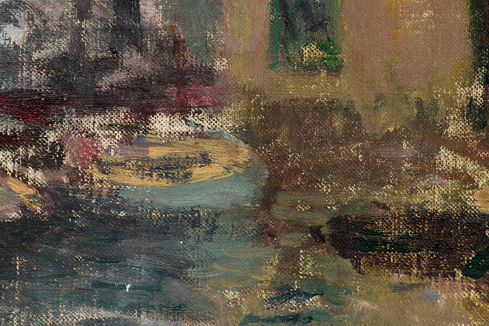 印象派莫奈油画风景《阴天的阿让特伊桥》超高清大图局部 (5)