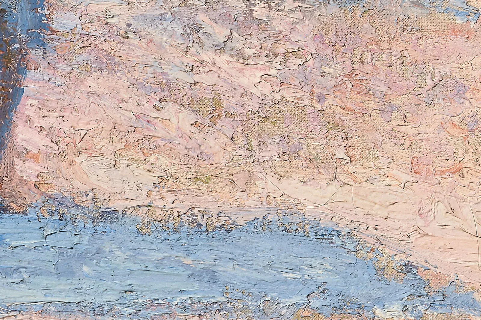 克劳德·莫奈油画《清晨的干草堆雪景》高清大图局部 (4)