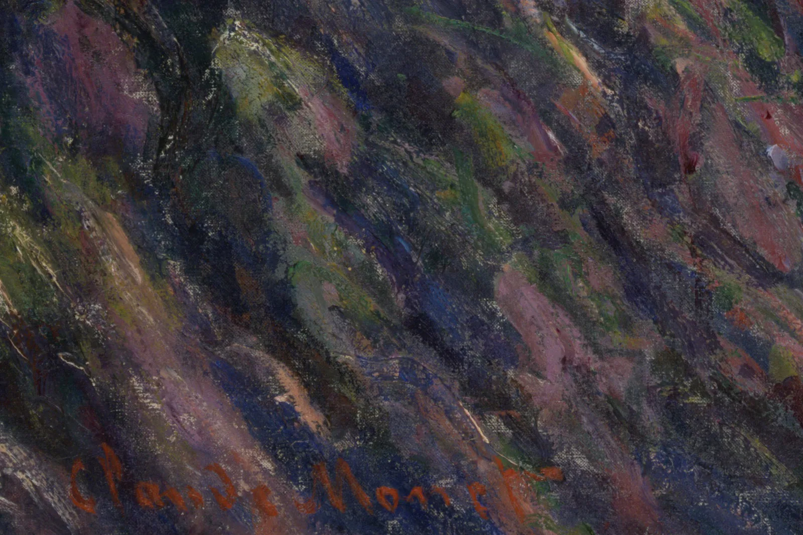 印象派莫奈油画风景《小克勒兹河》高清大图局部 (4)