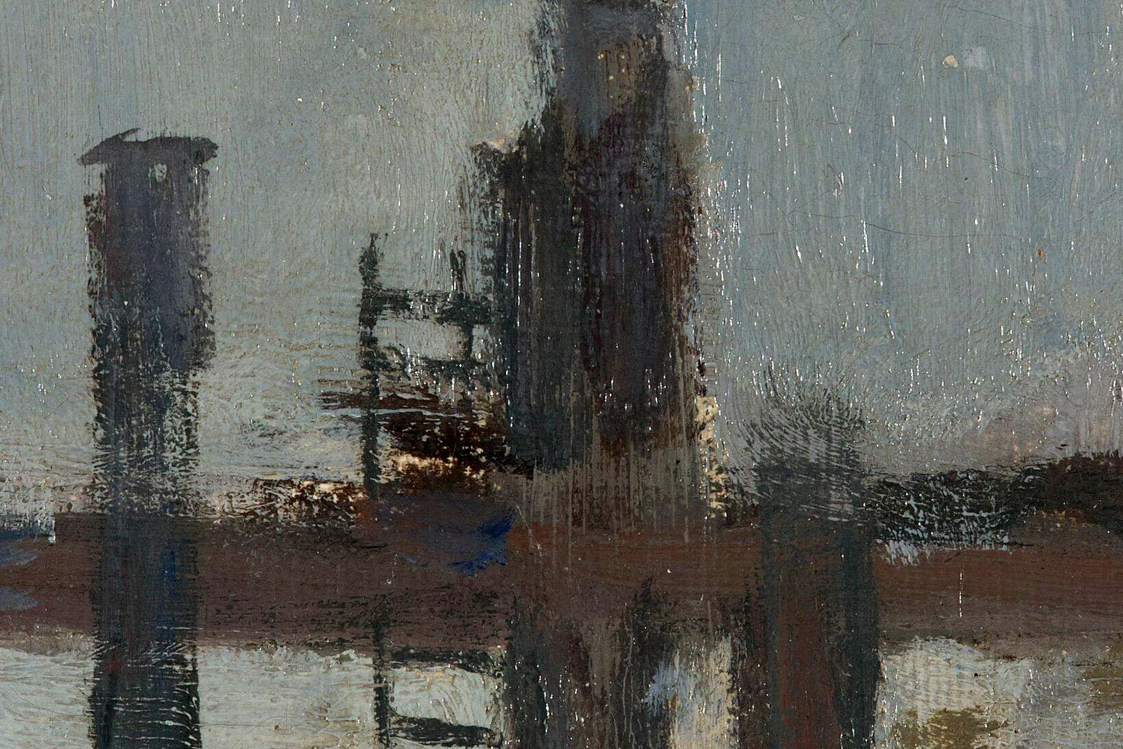 莫奈油画作品《威斯敏斯特下游的泰晤士河》高清大图局部 (6)