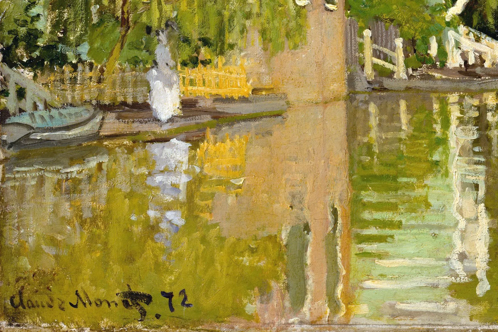 印象派莫奈油画风景《阿赫特赞河畔的房屋》局部 (3)