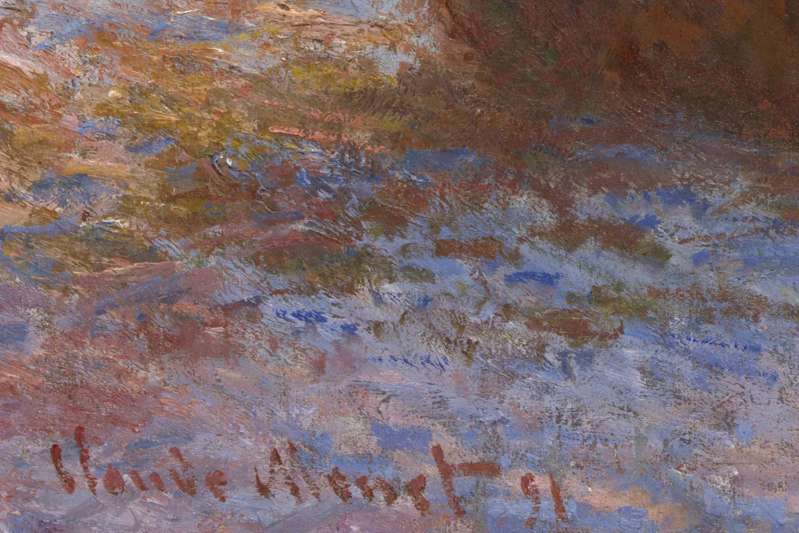 莫奈油画《日落雪融时的干草堆》局部 (4)