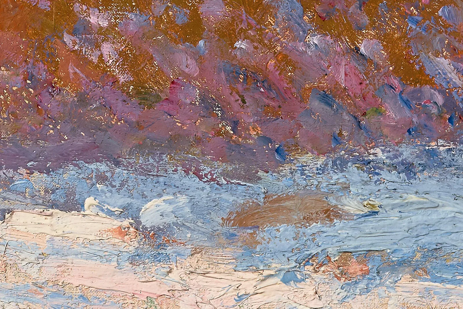 克劳德·莫奈油画《清晨的干草堆雪景》高清大图局部 (7)