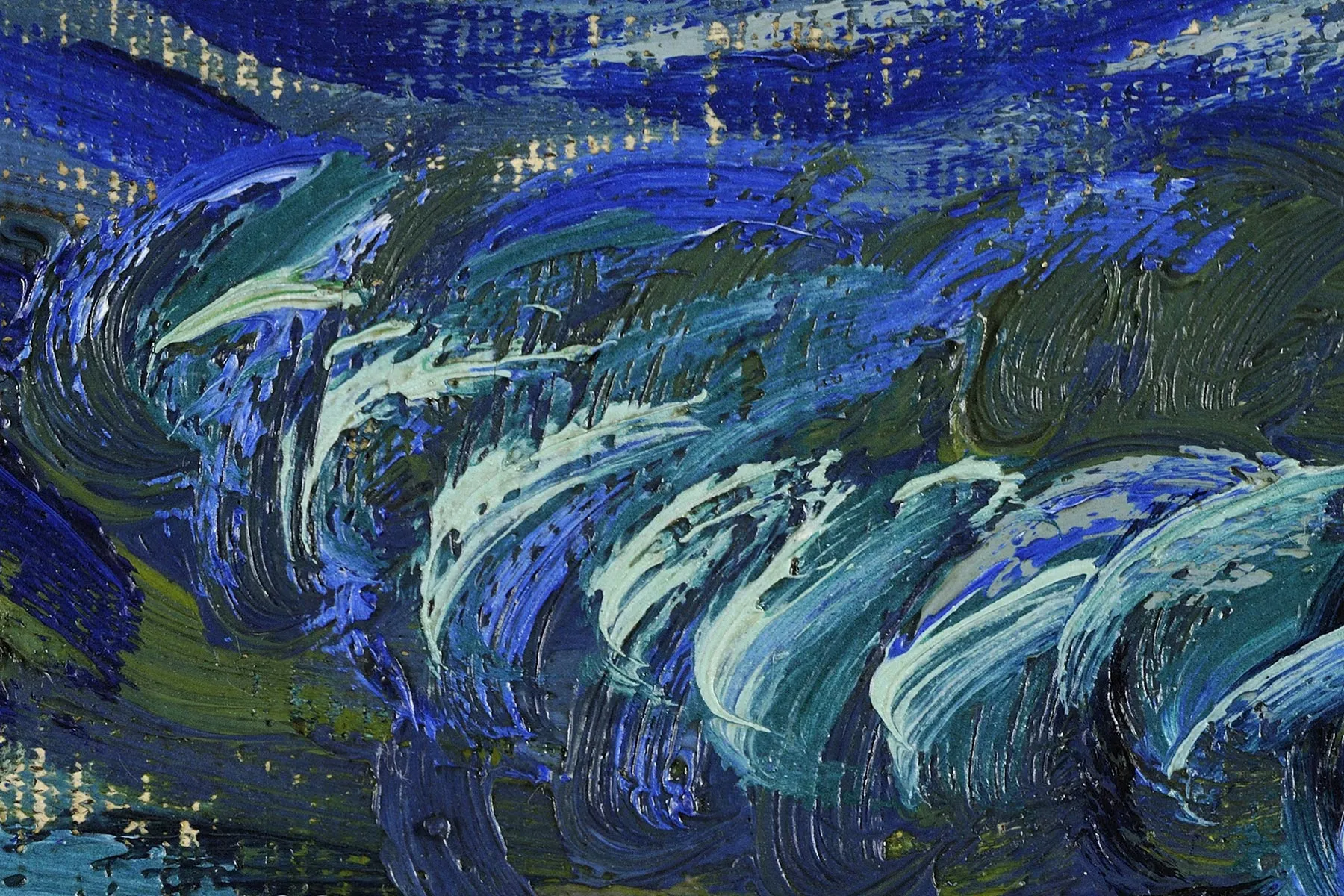 梵高油画《星月夜》超高清大图局部细节 (14)