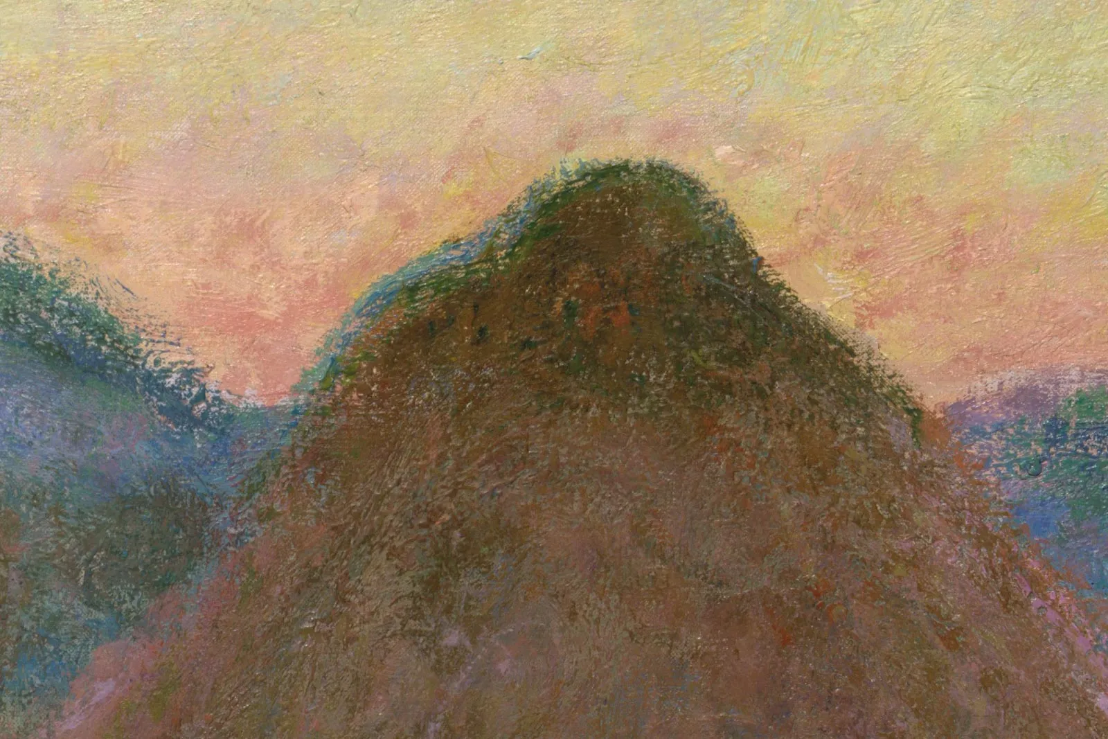 印象派莫奈油画风景《干草堆(秋季暮色)》高清局部 (1)