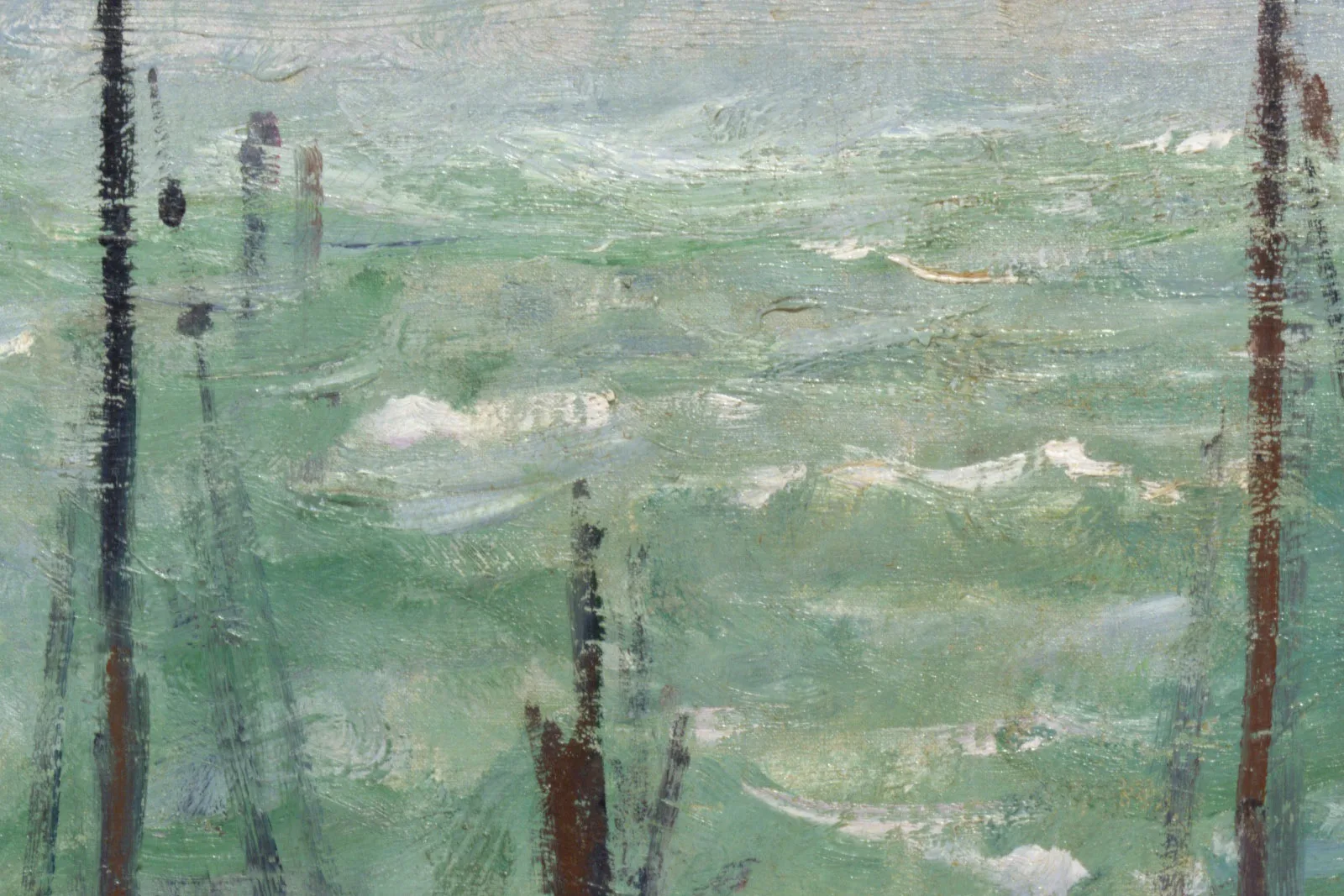 印象派莫奈油画海景《埃特勒塔海滩上的渔船》局部 (4)