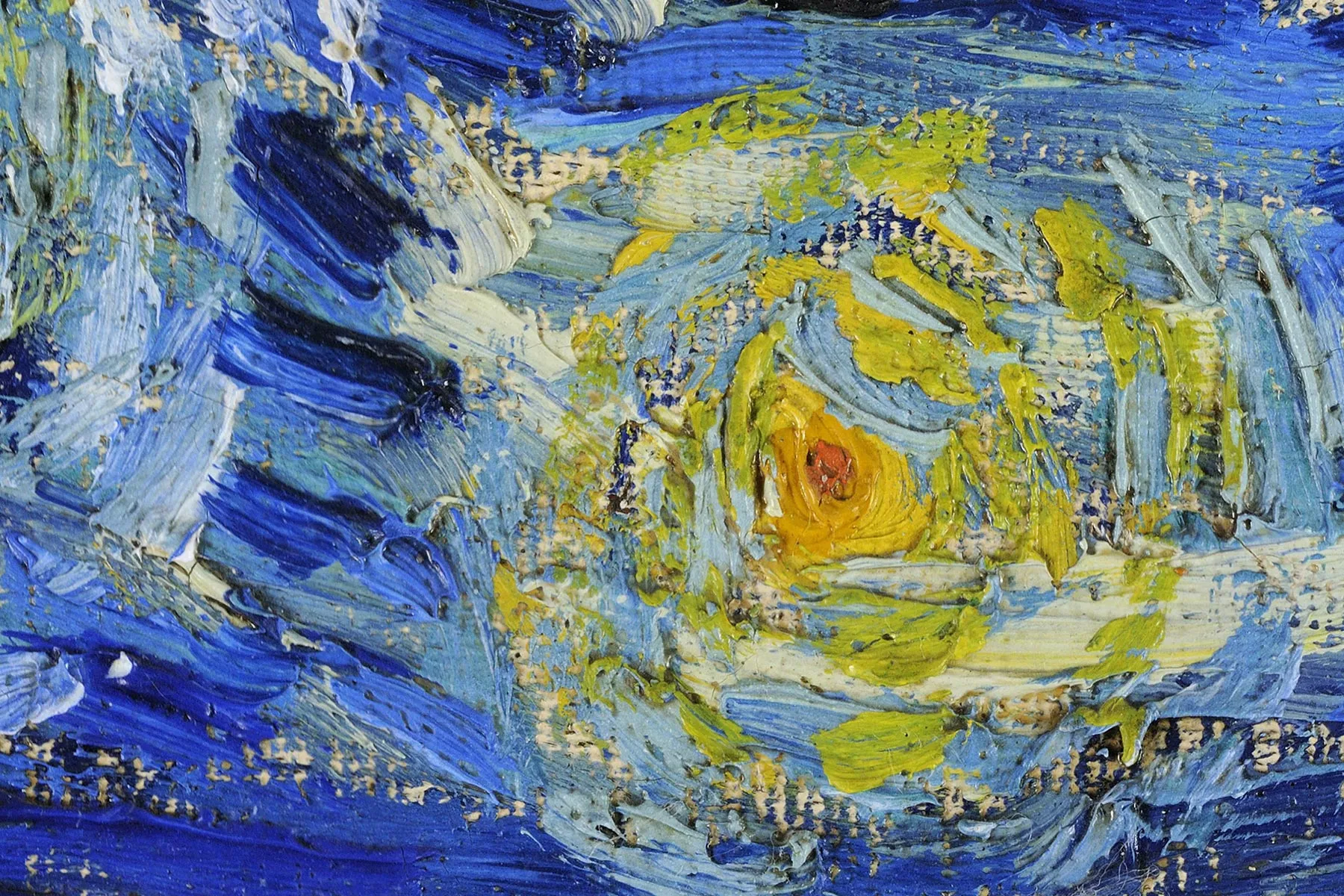 梵高油画《星月夜》超高清大图局部细节 (3)