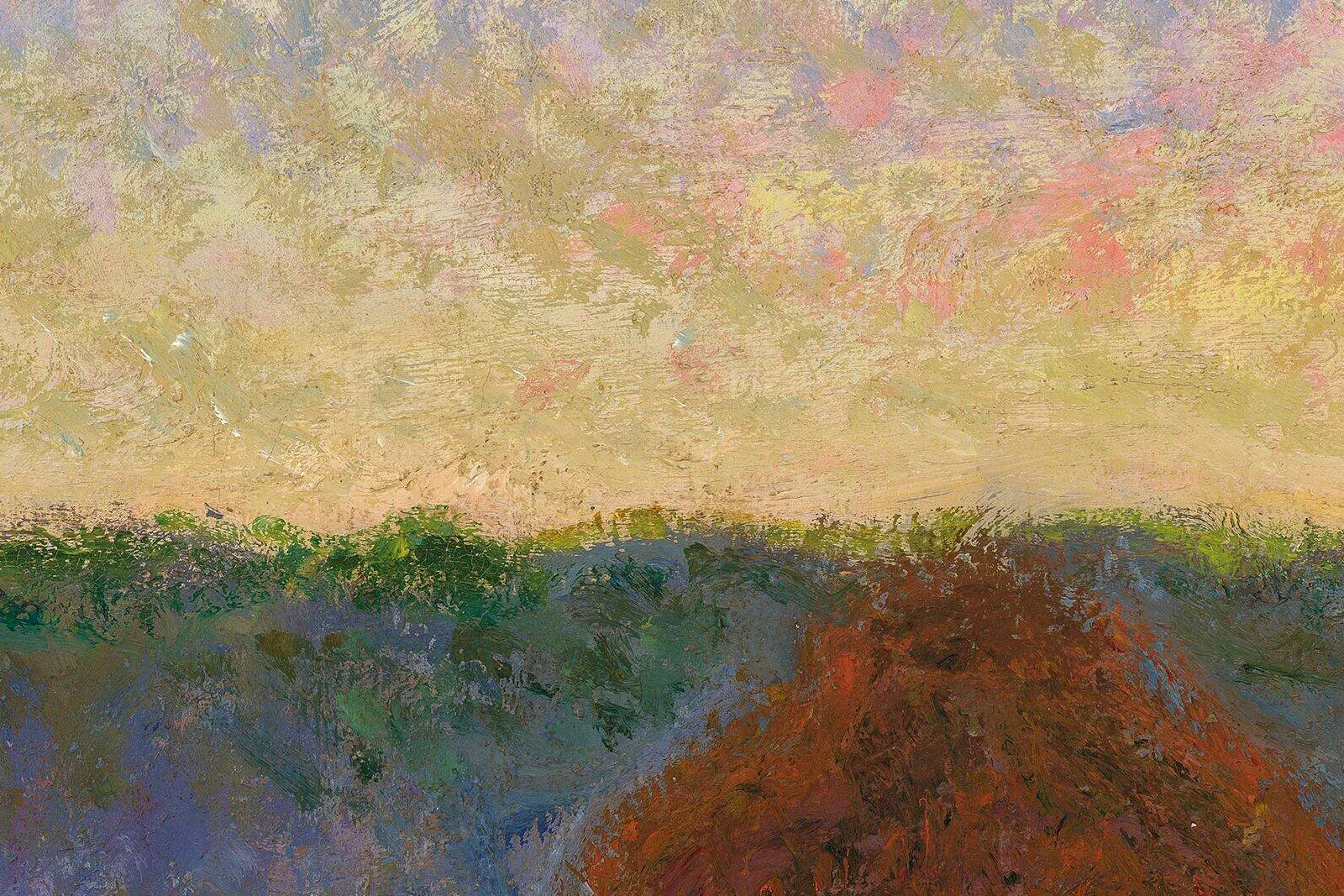 印象派莫奈作品《干草堆(冬季日落)》局部 (1)