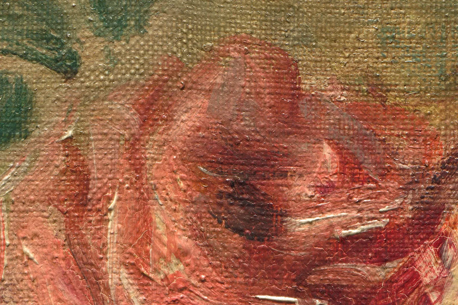 雷诺阿油画静物《花瓶里的玫瑰》高清大图局部 (5)