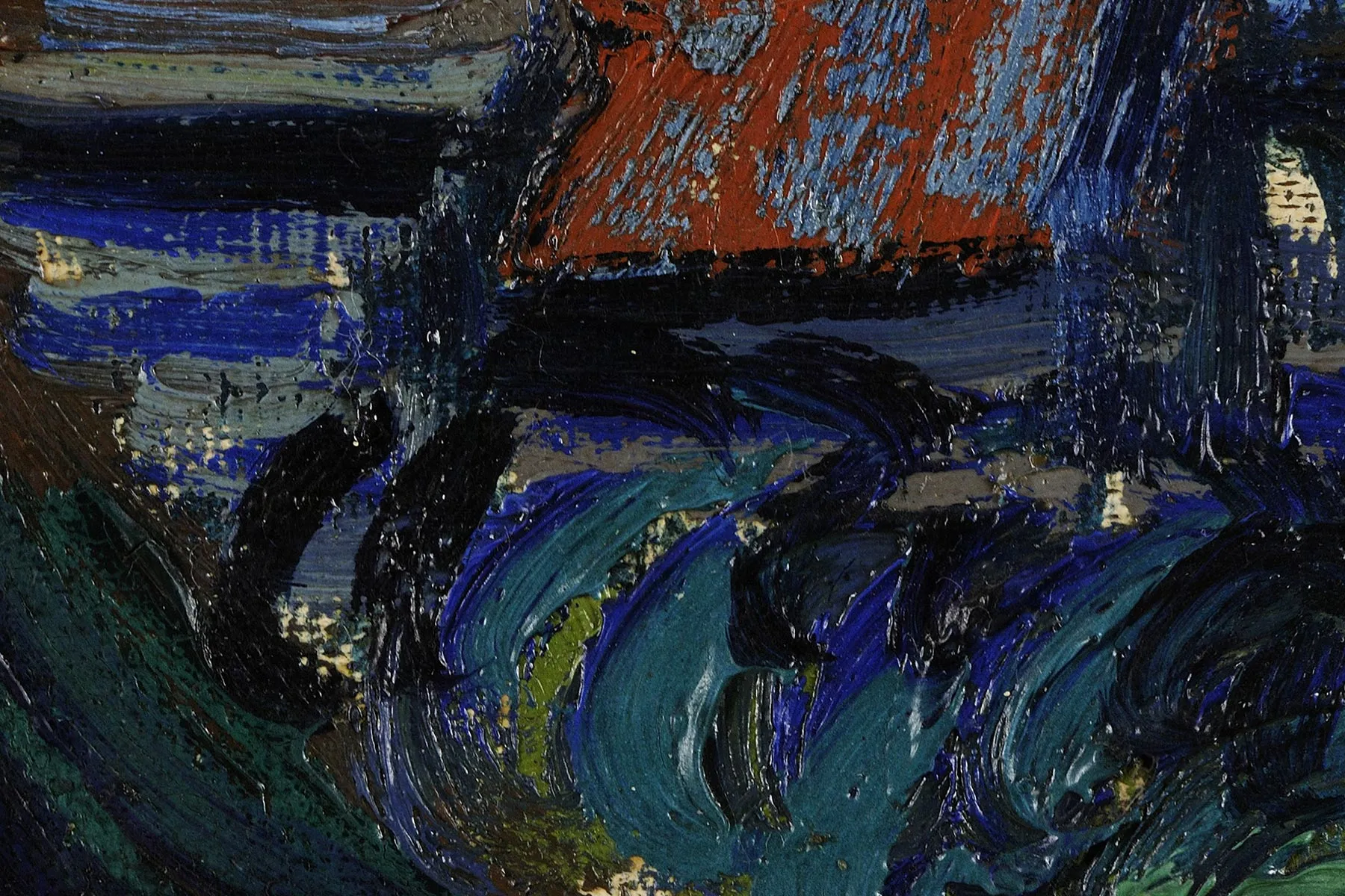 梵高油画《星月夜》超高清大图局部细节 (12)