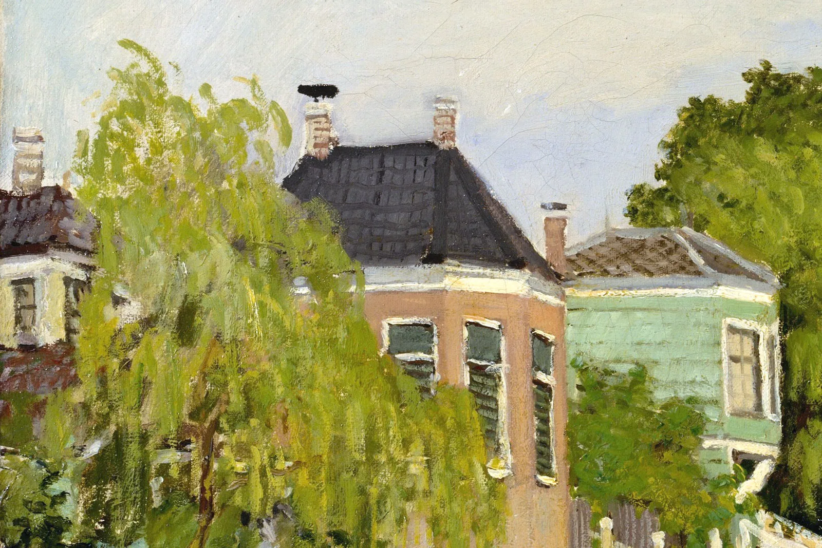 印象派莫奈油画风景《阿赫特赞河畔的房屋》局部 (1)