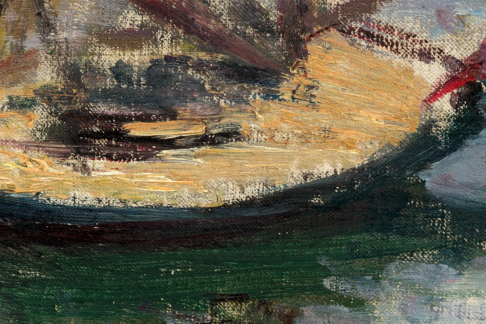 印象派莫奈油画风景《阴天的阿让特伊桥》超高清大图局部 (2)