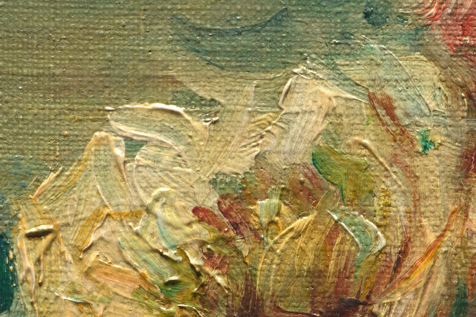 雷诺阿油画静物《花瓶里的玫瑰》高清大图局部 (4)