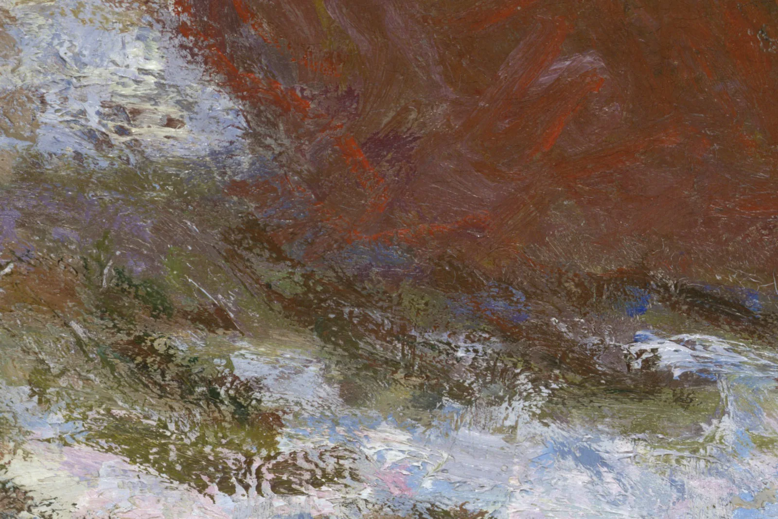 莫奈油画《阴天雪景的干草堆》局部 (3)