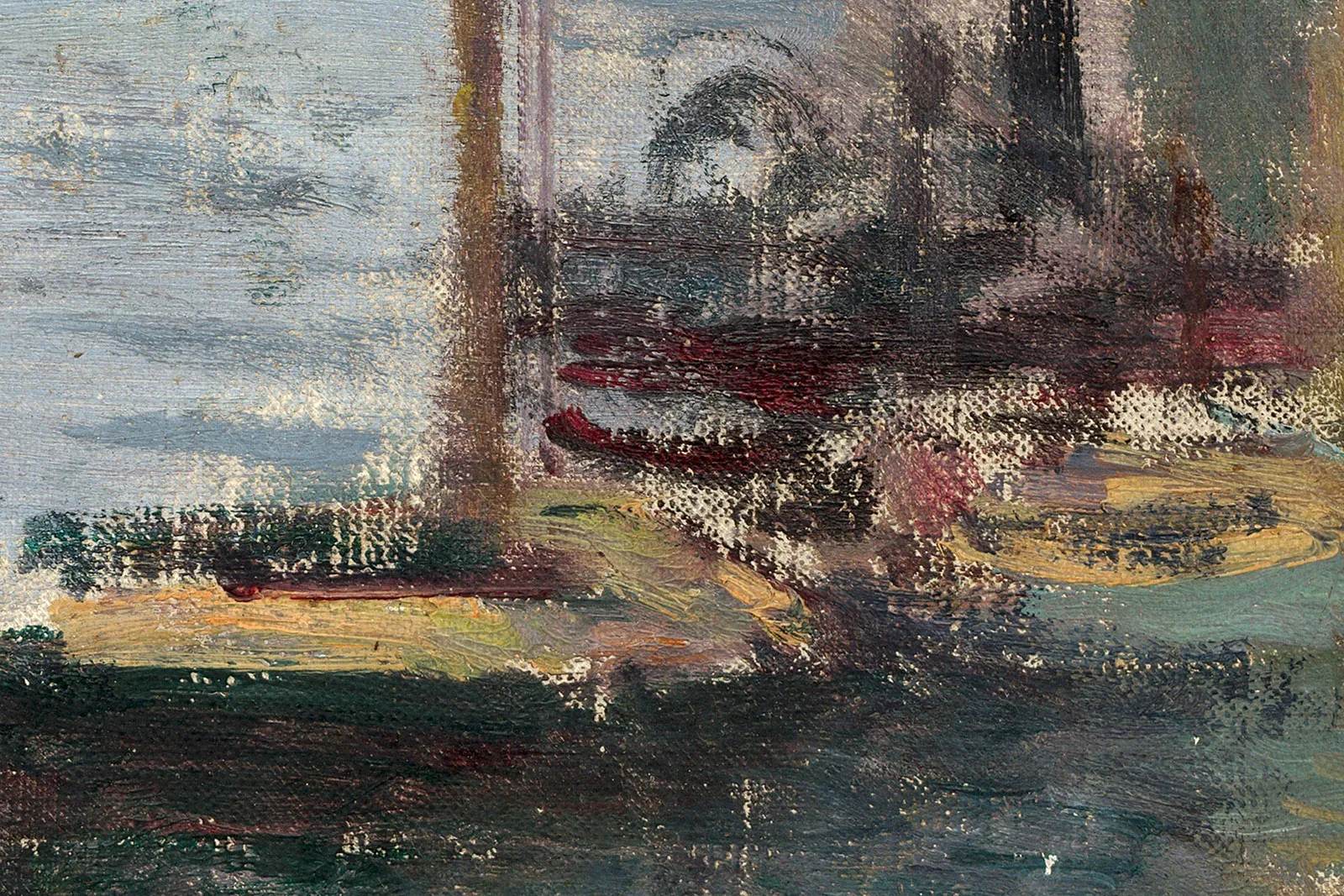 印象派莫奈油画风景《阴天的阿让特伊桥》超高清大图局部 (1)