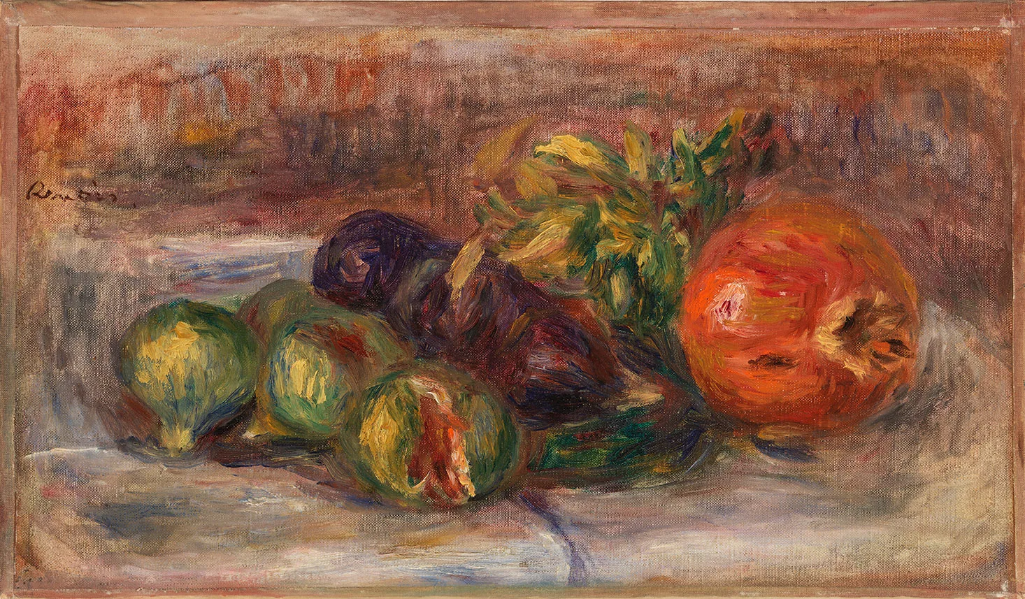 雷诺阿油画静物《石榴与无花果》