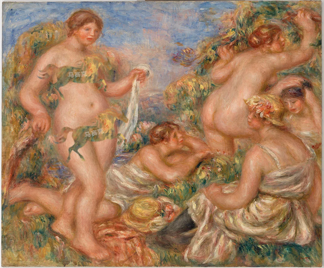 雷诺阿油画沐浴人物《五位浴女》