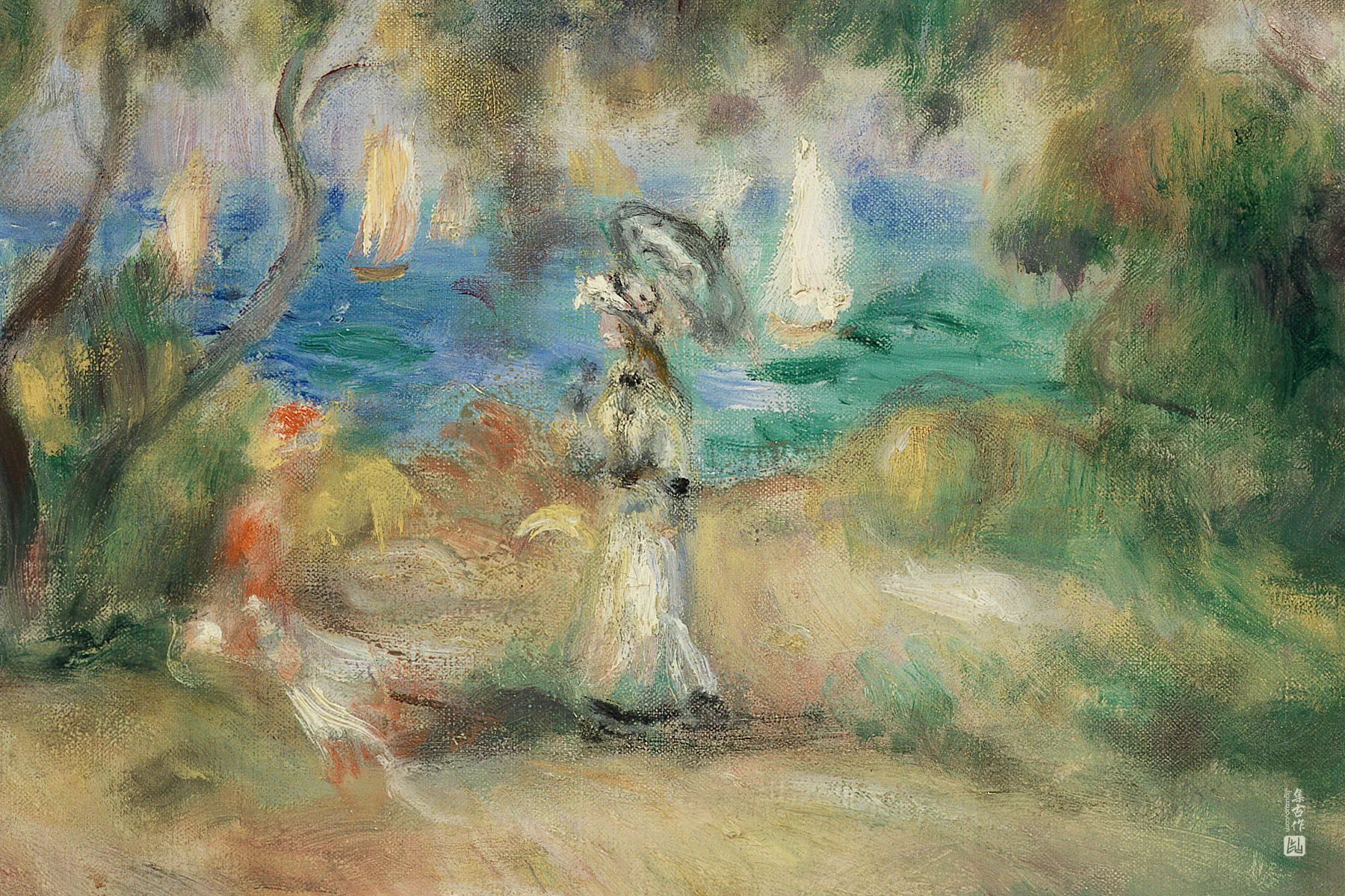 雷诺阿油画风景《努瓦尔穆捷岛雪兹森林》局部 (1)