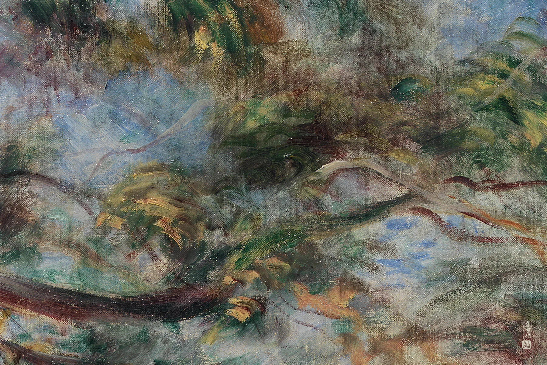 雷诺阿油画风景《努瓦尔穆捷岛雪兹森林》局部 (3)