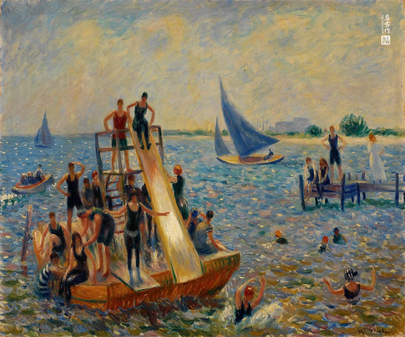 威廉·格拉肯斯油画作品《木筏》
