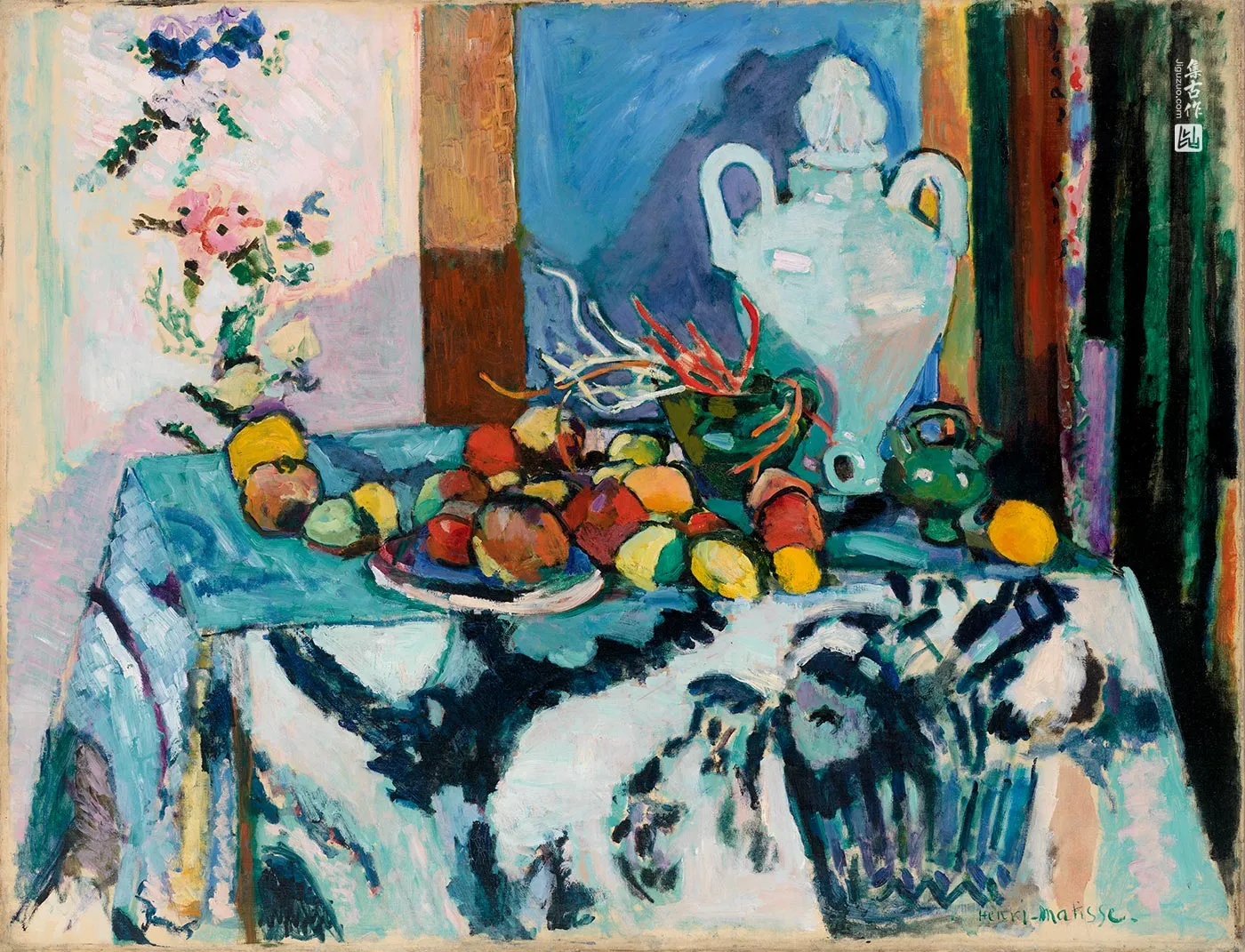 马蒂斯油画作品《蓝色静物》