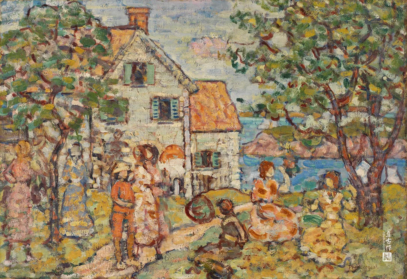 普雷德加斯特《海滩与两座房屋》油画风景作品