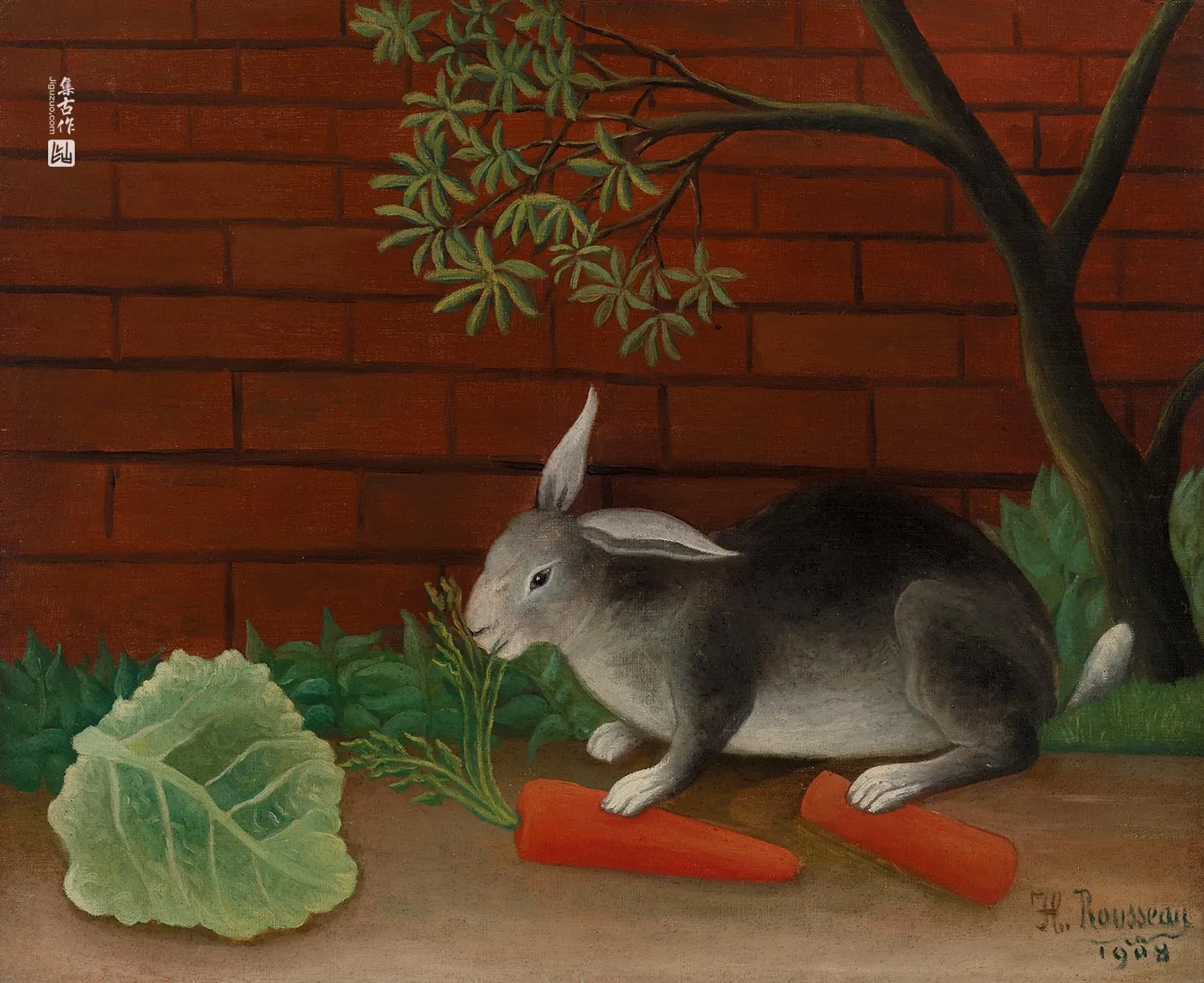亨利·卢梭《兔子的晚餐》油画作品