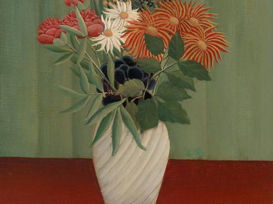 亨利·卢梭《翠菊与东京菊的花束》油画花卉