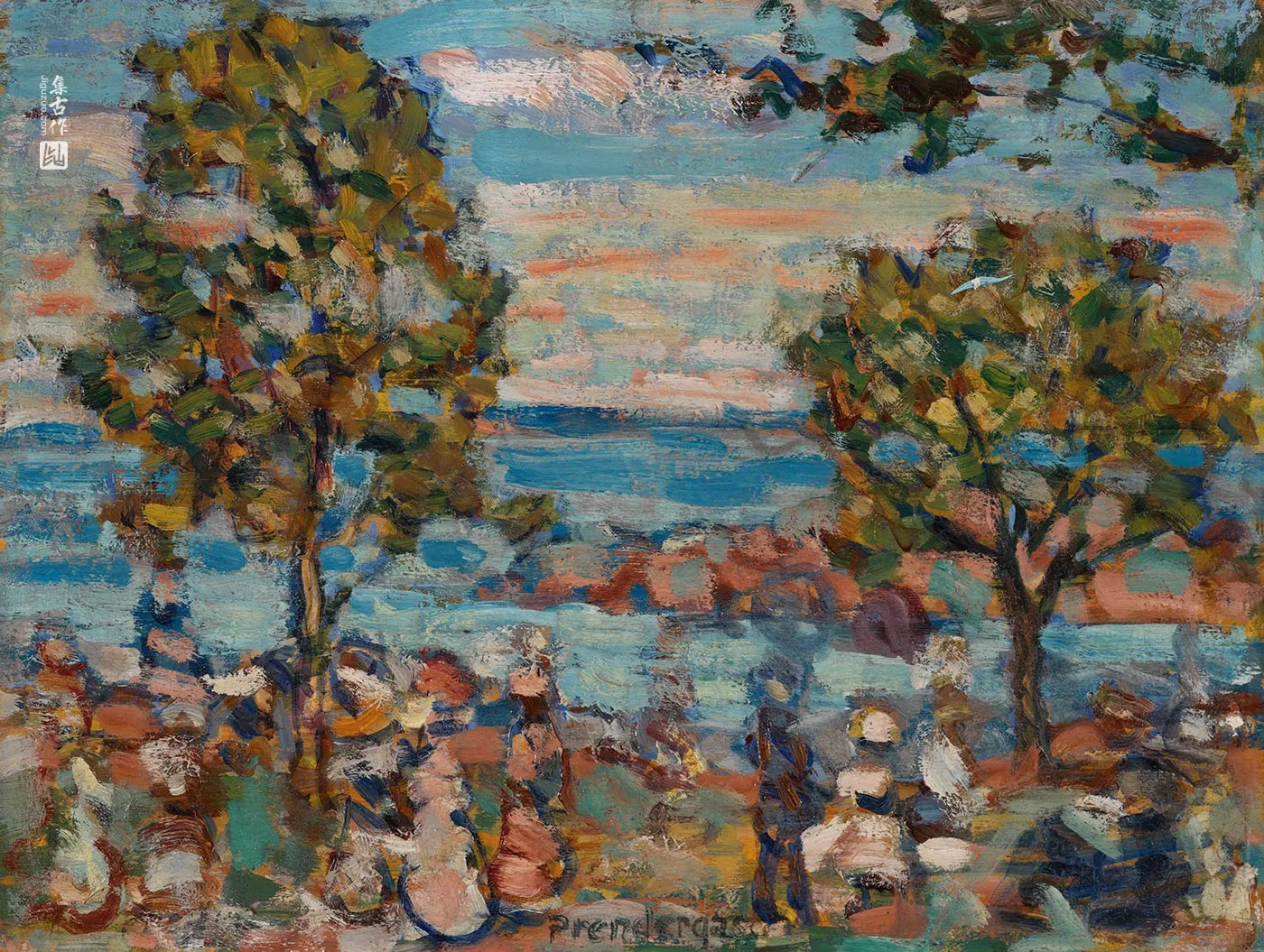 普雷德加斯特《双树海滩场景》油画风景作品