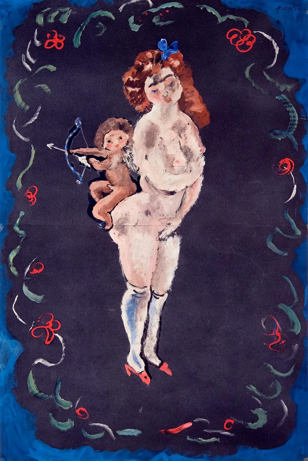 朱勒·帕斯金《裸女与丘比特》油画人物作品