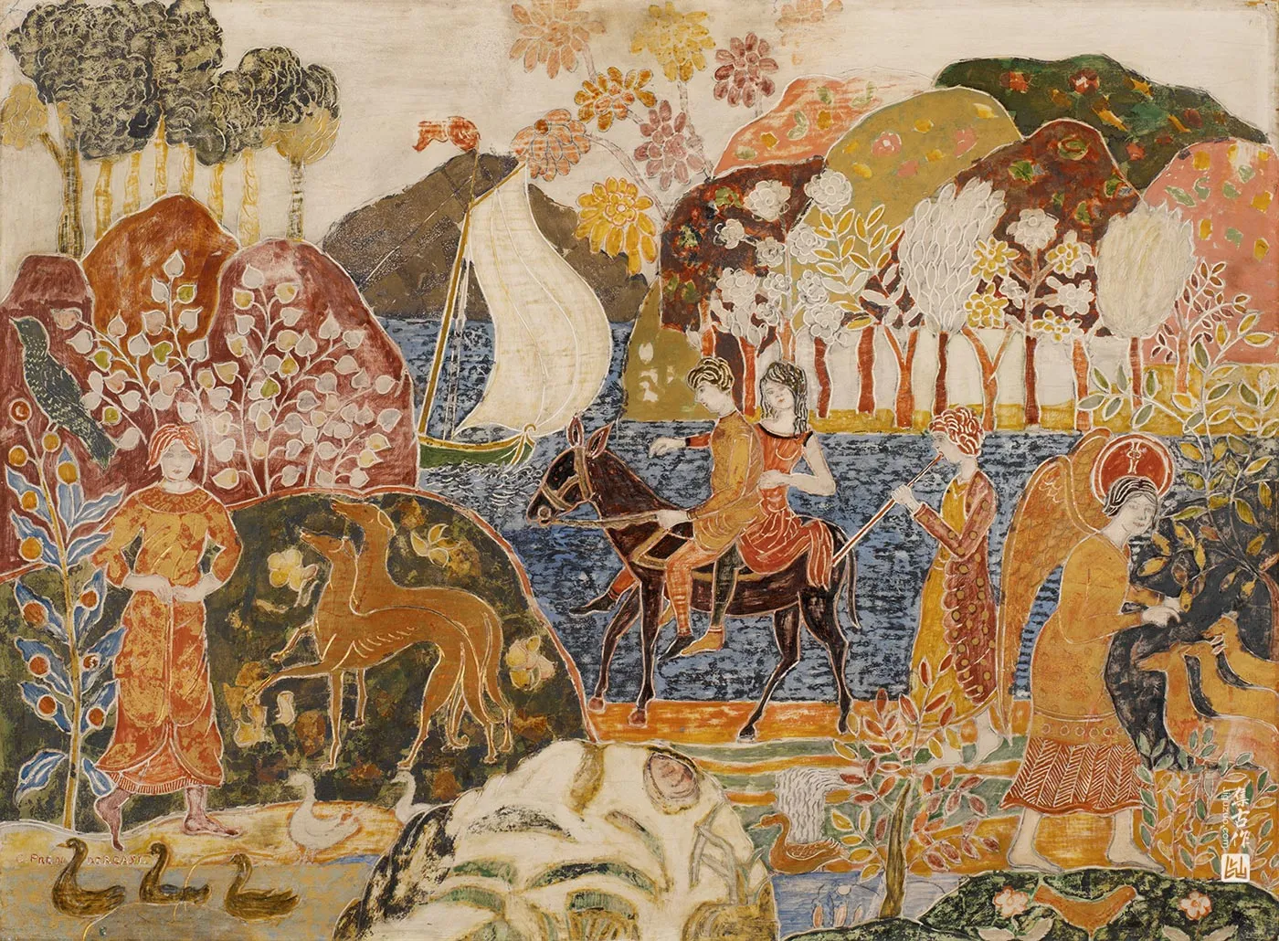 查尔斯·普伦德加斯特《骡子上的两个人》装饰画作品