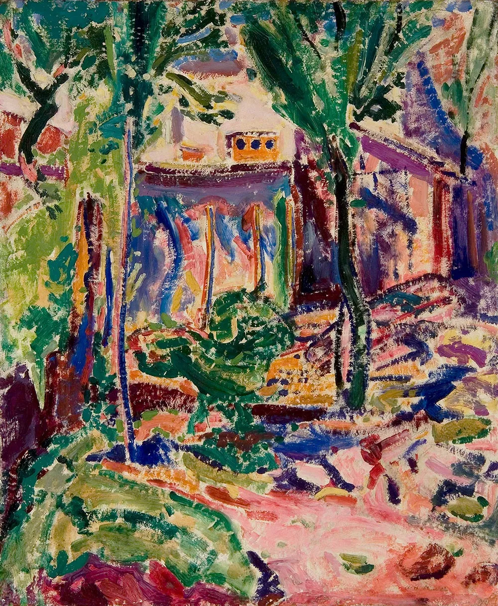 阿尔弗雷德·莫勒《有房子的风景》油画作品