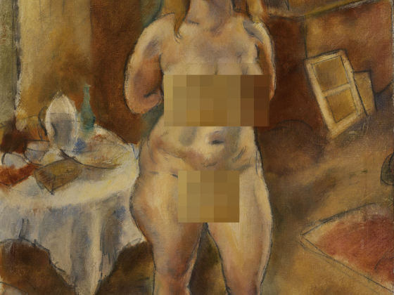 朱勒·帕斯金《画室中的站立裸女》油画人物作品
