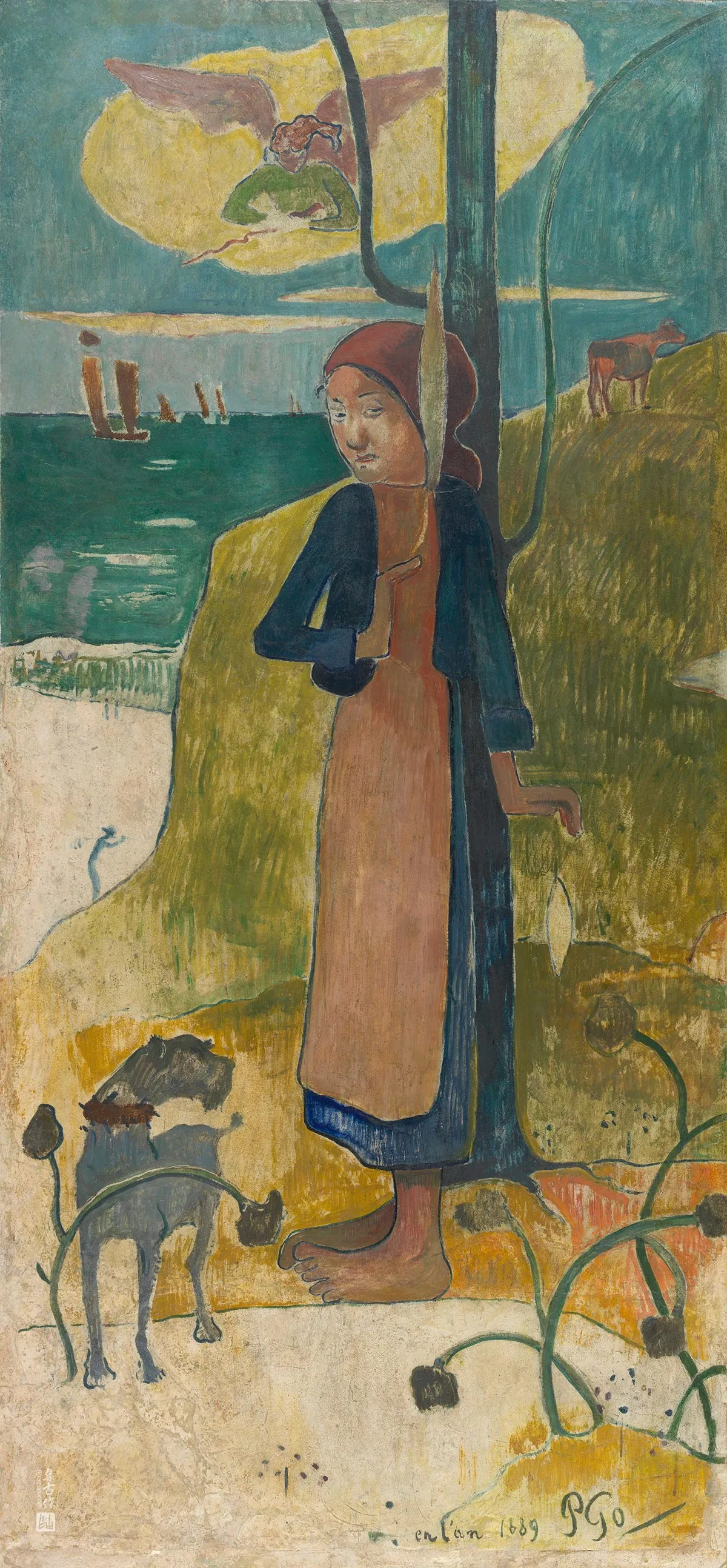 保罗·高更油画油画人物《布列塔尼女孩纺纱》