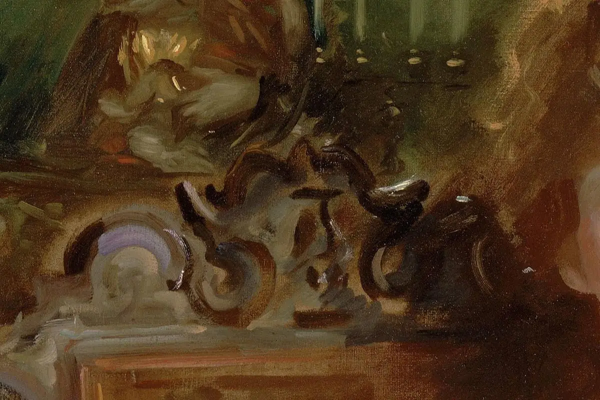 萨金特的女性人物肖像油画《沃伦太太和她的女儿》局部 (2)