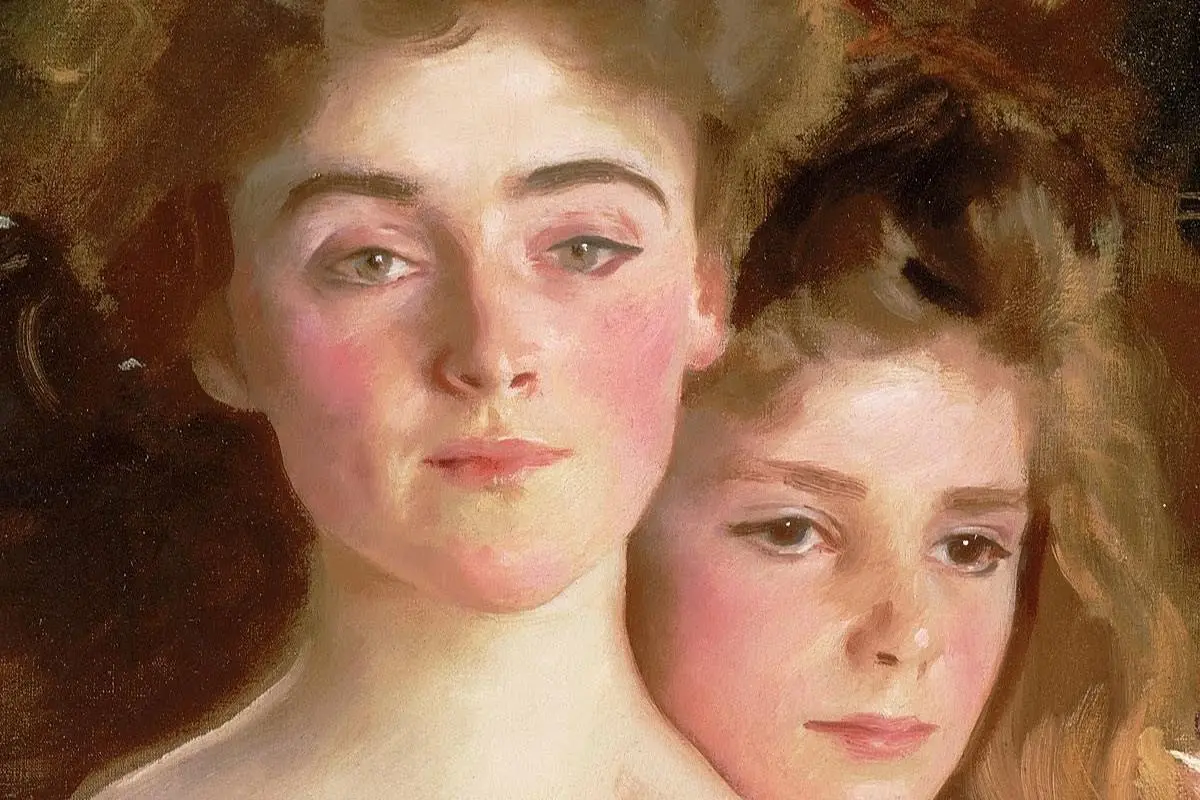 萨金特的女性人物肖像油画《沃伦太太和她的女儿》局部 (1)