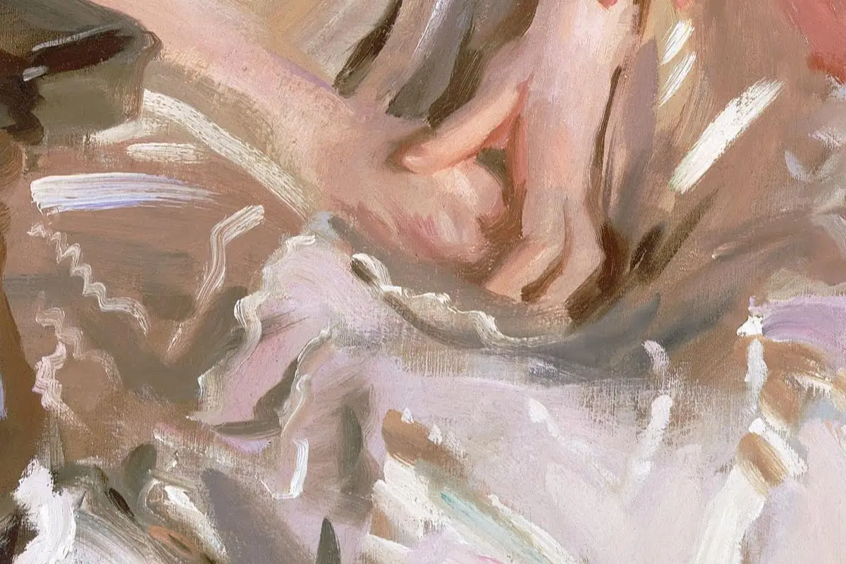 萨金特的女性人物肖像油画《沃伦太太和她的女儿》局部 (5)