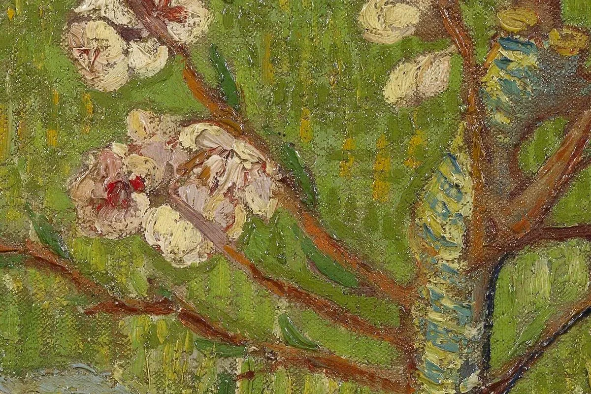 梵高作品《盛开的杏花》高清大图局部细节 (1)