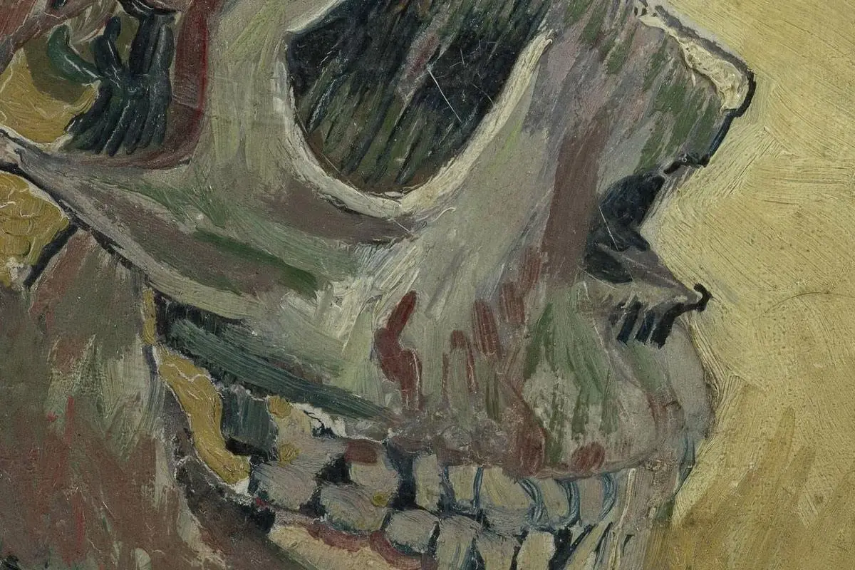 梵高油画习作《侧面的骷髅》高清大图局部细节 (3)