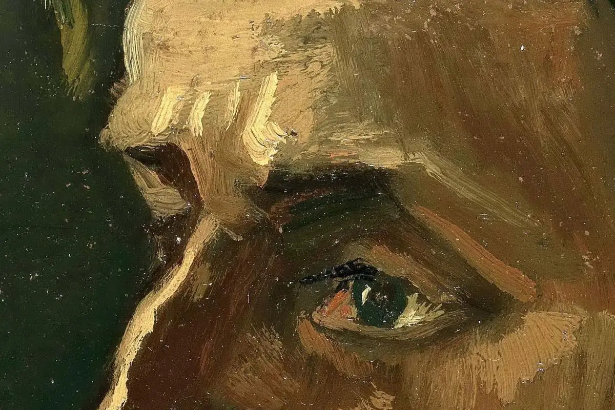 梵高油画头像作品《戴帽子的中年男子头像》高清大图局部细节 (1)