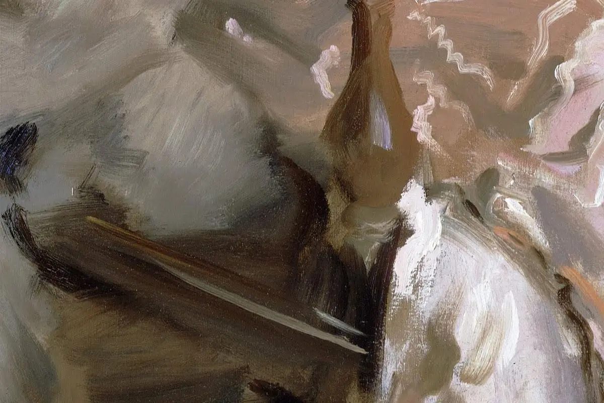 萨金特的女性人物肖像油画《沃伦太太和她的女儿》局部 (6)