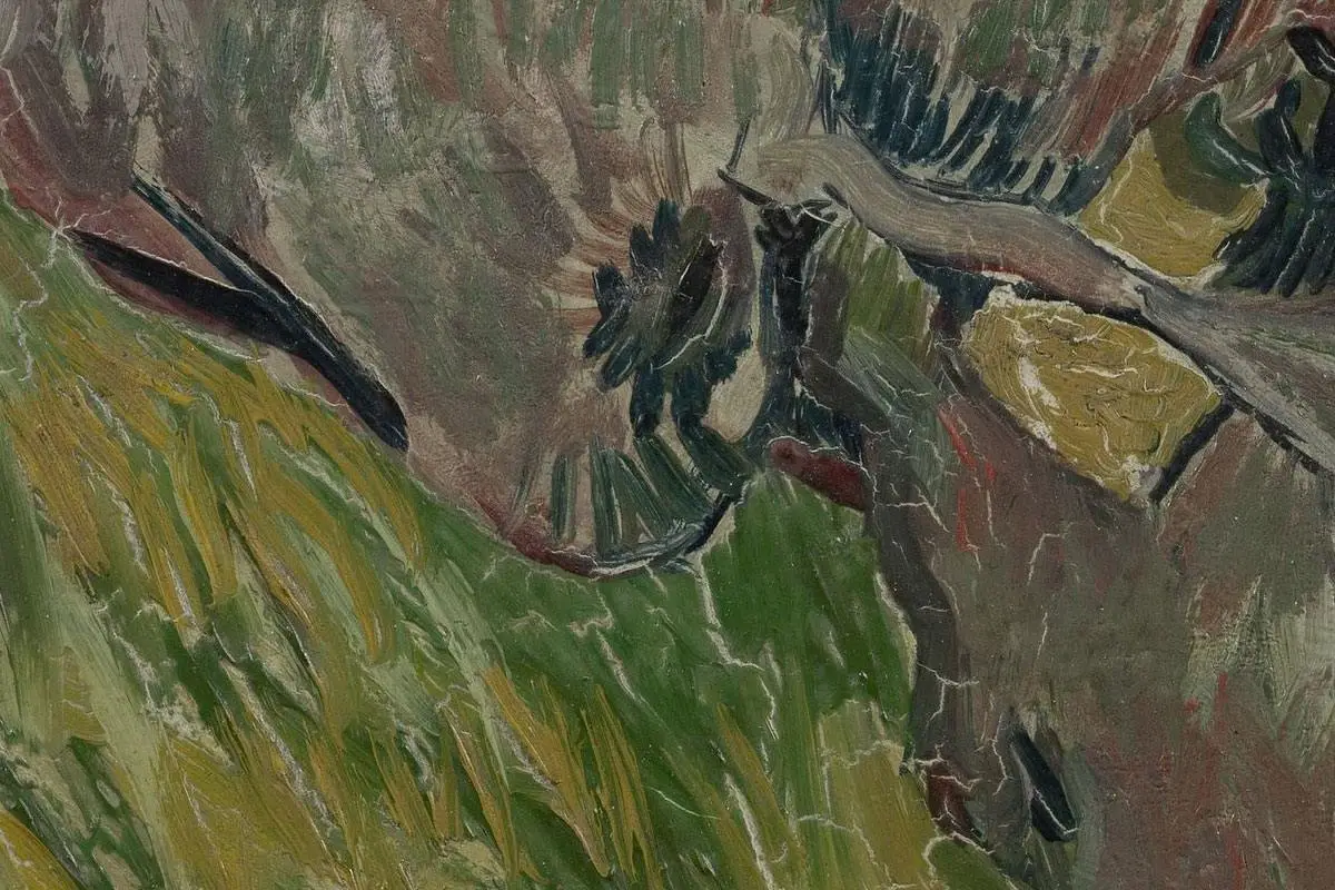 梵高油画习作《侧面的骷髅》高清大图局部细节 (4)